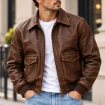 A 2 Leather Flight Jacket model wear front look
