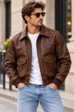 A 2 Leather Flight Jacket model wear front look