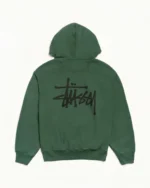 Basic Stussy Zip Hoodie Green Back