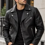 Black Biker Jacket Model Wear
