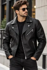 Black Biker Jacket Model Wear