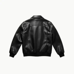 Black Boxy Fit Faux Leather Jacket Back