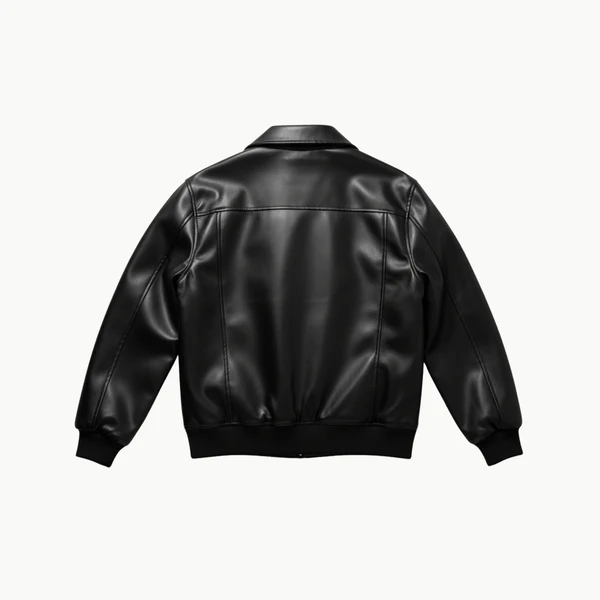 Black Boxy Fit Faux Leather Jacket Back