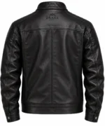 Black Cafe Racer Leather Jacket Back