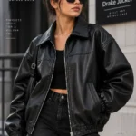 Black Oversized Leather Jacket Model Wear