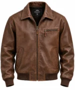 Brown Leather Bomber Jacket