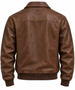 Brown Leather Bomber Jacket Back