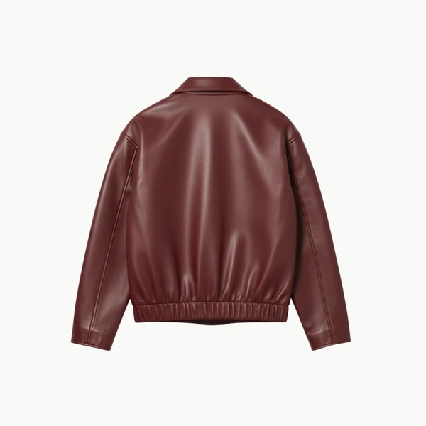 Burgundy Classic Faux Leather Jacket Back