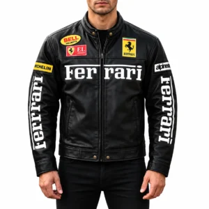Ferrari F1 Black Leather Racing Jacket