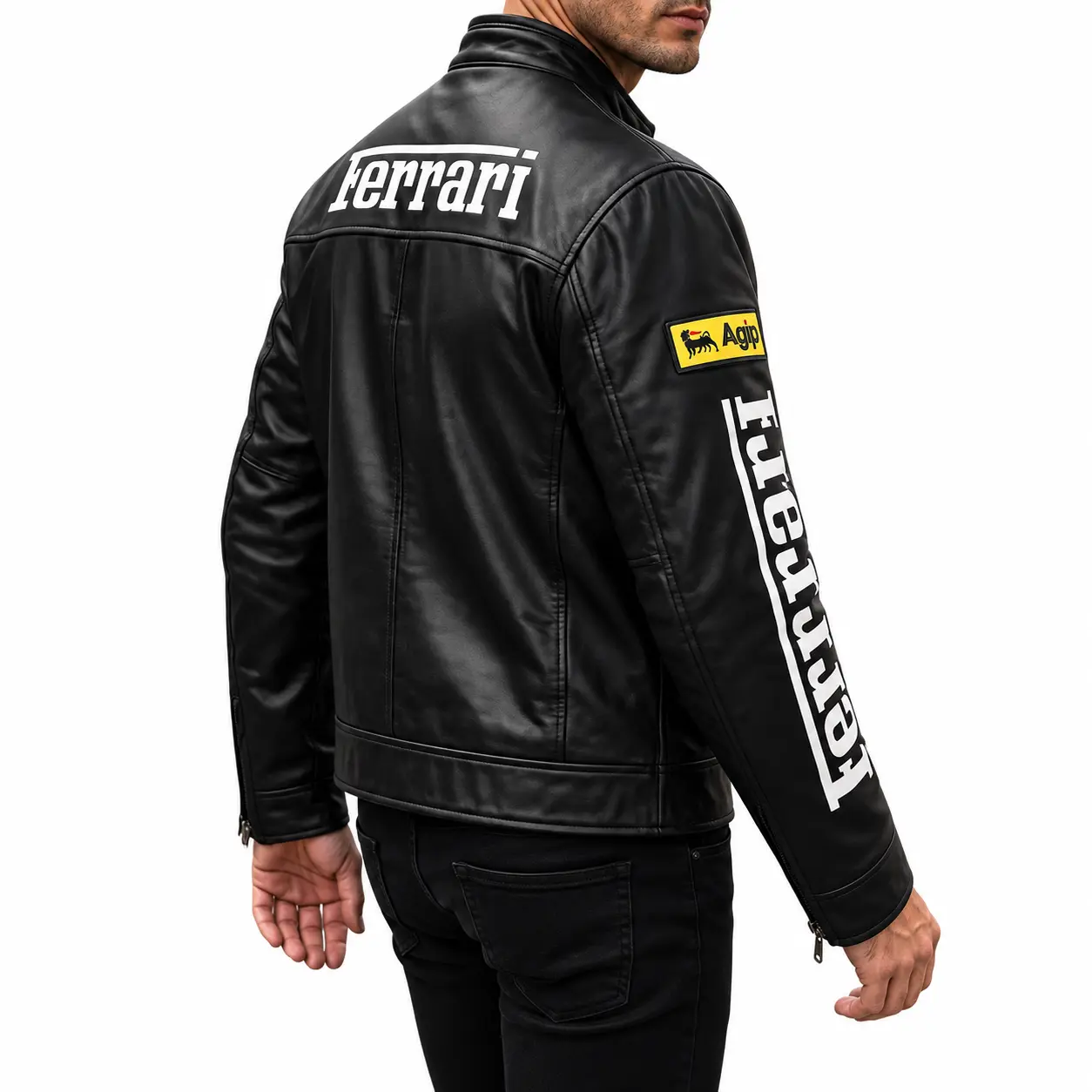 Ferrari F1 Black Leather Racing Jacket Back