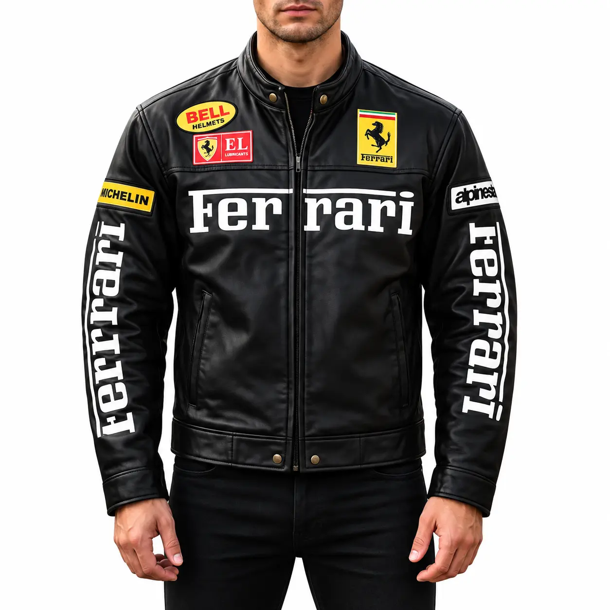 Ferrari F1 Black Leather Racing Jacket