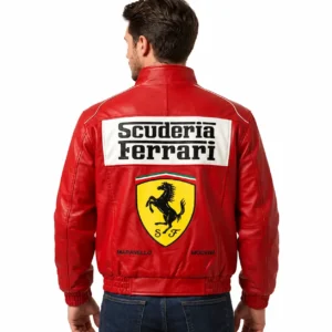 Ferrari F1 Red Leather Racing Jacket Back View
