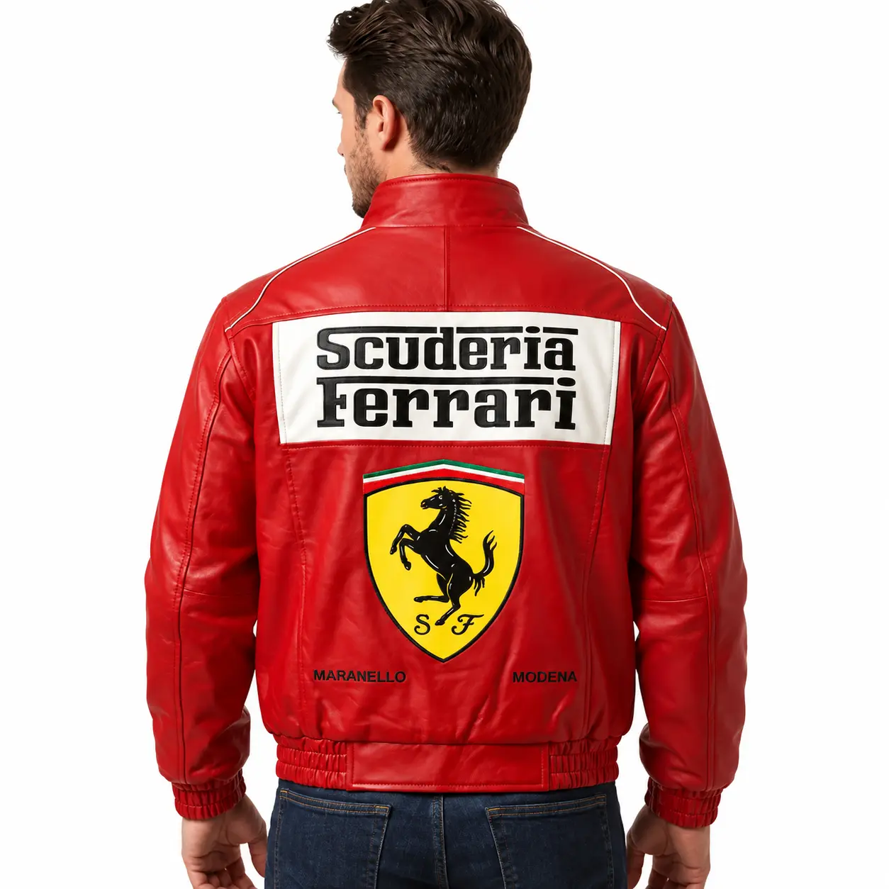 Ferrari F1 Red Leather Racing Jacket Back View