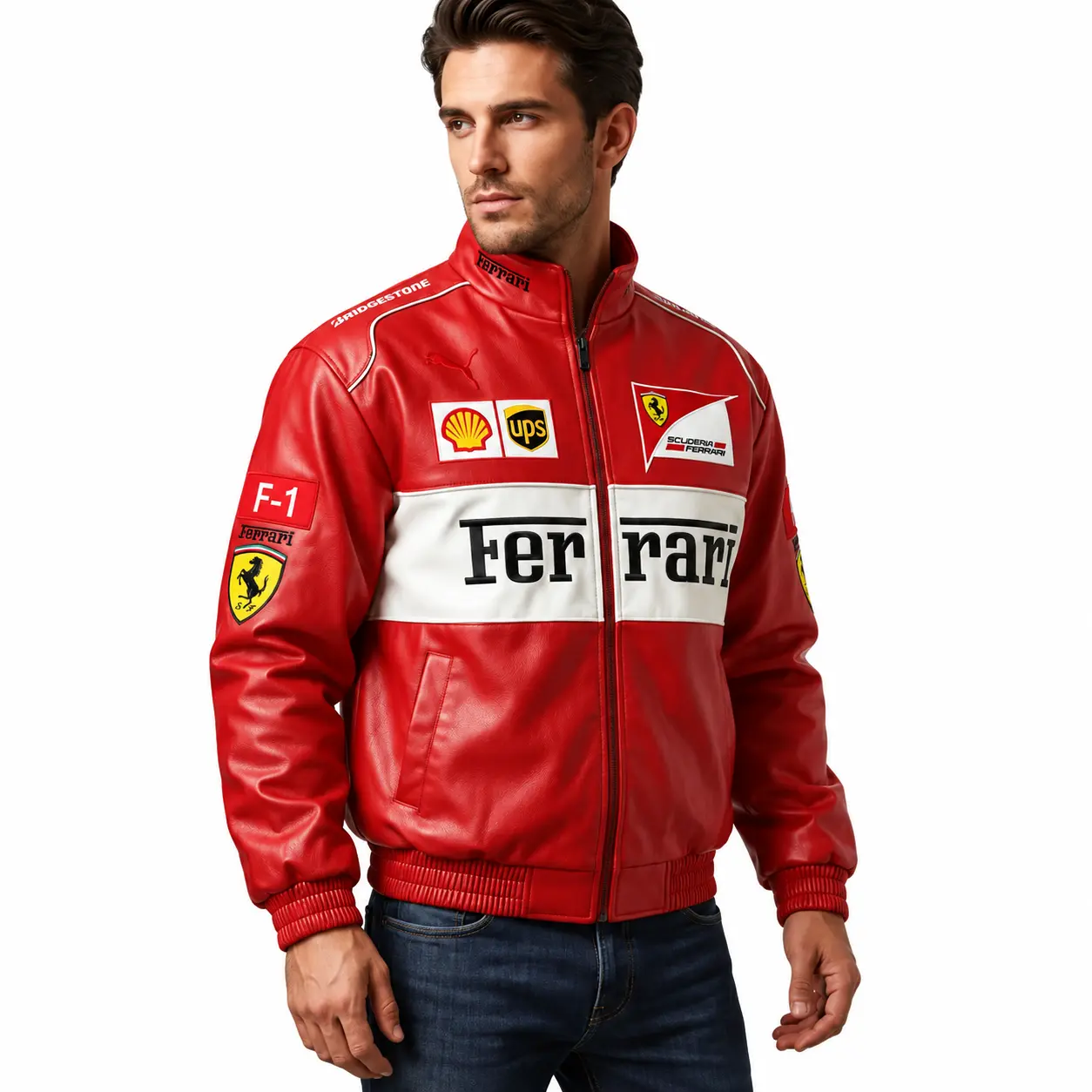 Ferrari F1 Red Leather Racing Jacket