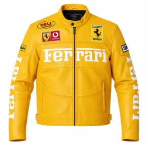 Ferrari F1 Yellow Leather Racing Jacket