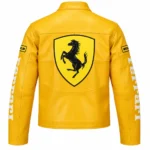 Ferrari F1 Yellow Leather Racing Jacket Back View