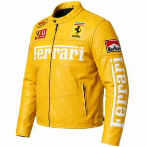 Ferrari F1 Yellow Leather Racing Jacket Side View