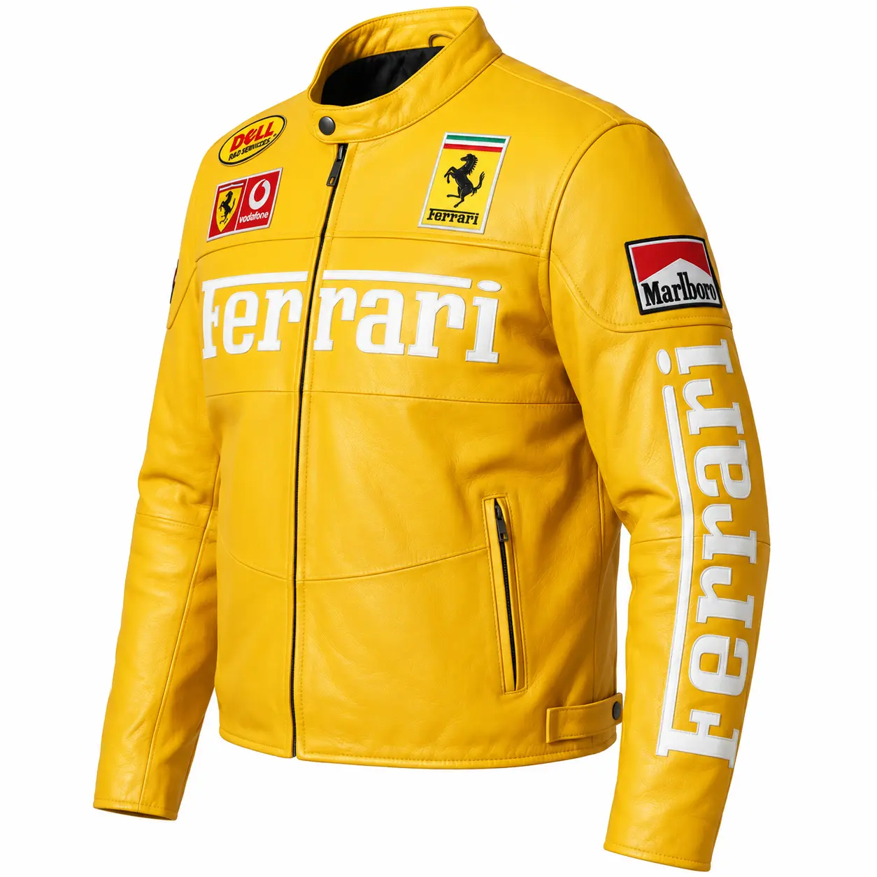 Ferrari F1 Yellow Leather Racing Jacket Side View