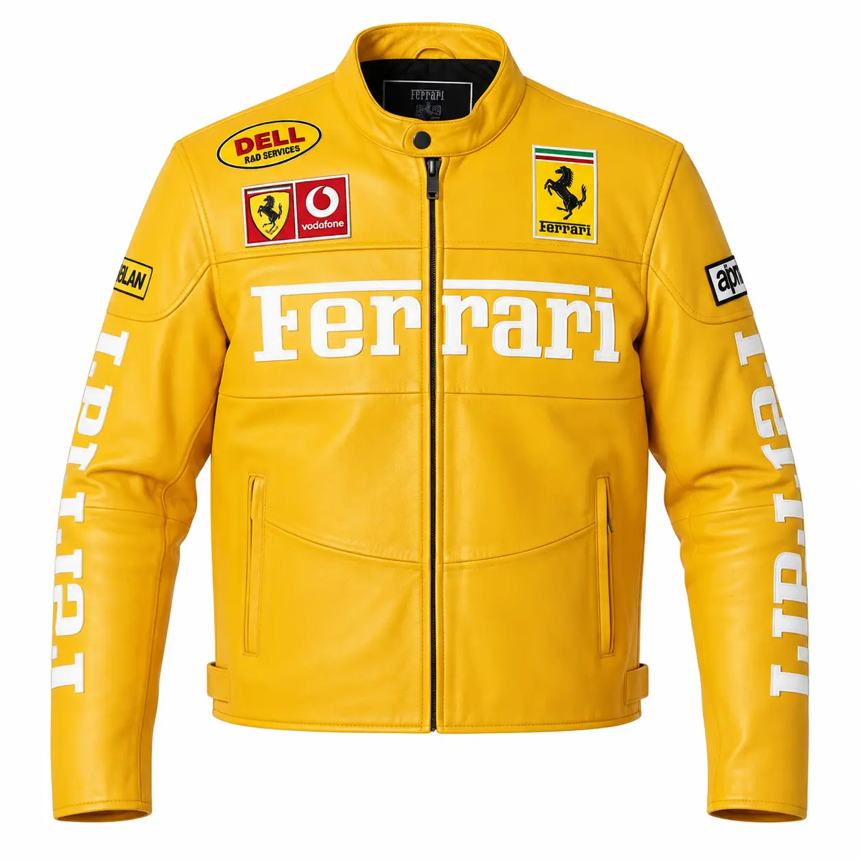 Ferrari F1 Yellow Leather Racing Jacket