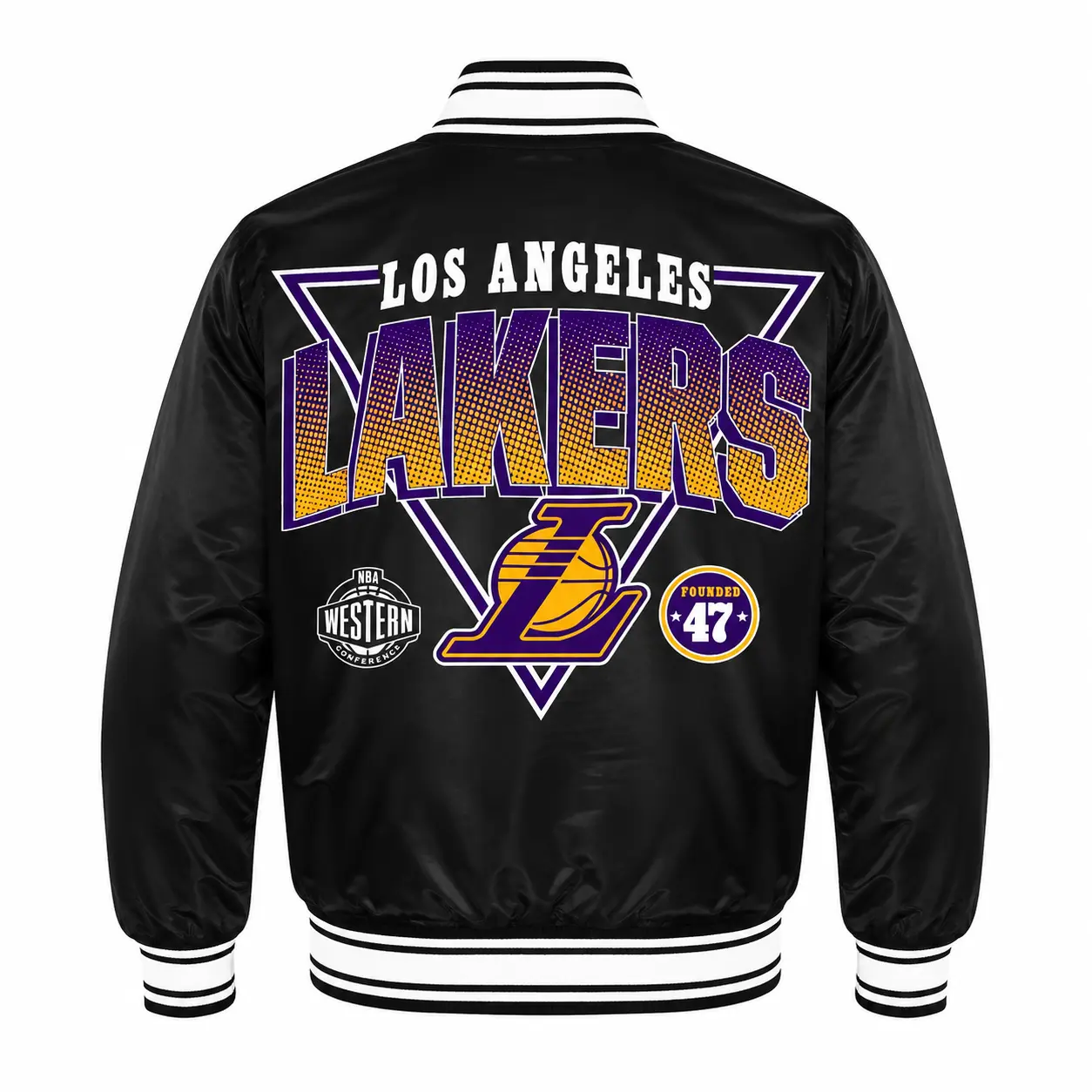 Los Angeles Lakers Starter Black Triangle Varsity Jacket back view