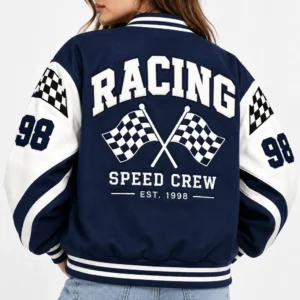 Old Navy Letterman Jacket back look model wear
