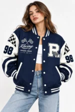 Old Navy Letterman Jacket front look model wear
