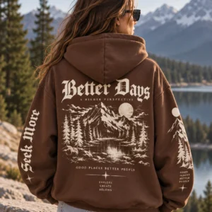 Oversized Brown Hoodie Model Wear Back Look