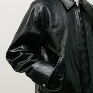 Stussy Garage Leather Jacket close up