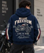 Vintage Motorcycle Hoodie Model Wear Back Look