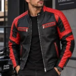 black and red leather jacket mens Model Wear