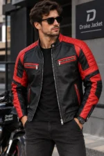 black and red leather jacket mens Model Wear