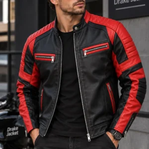 black and red leather jacket mens Model Wear