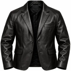 black faux leather blazer
