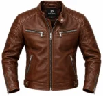 brown leather motorcycle jacket