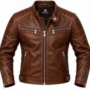 brown leather motorcycle jacket