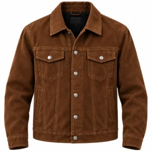 brown suede trucker jacket front