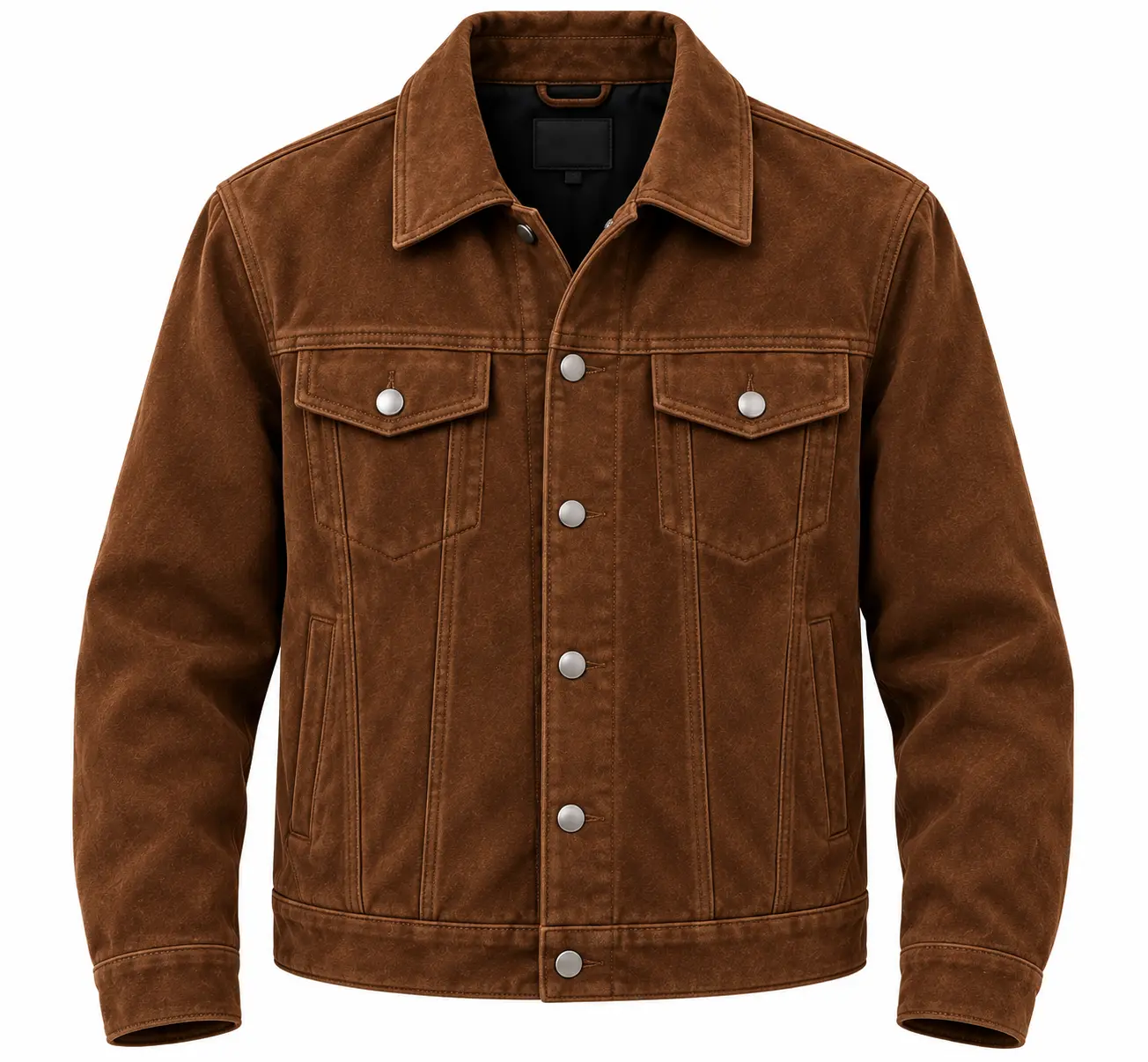 brown suede trucker jacket front