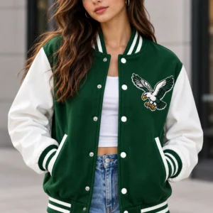 eagle varsity jacket model wear front look