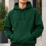 forest green hoodie Model wear Front look