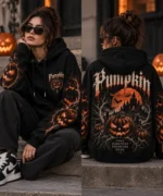 halloween pumpkin hoodie model wear