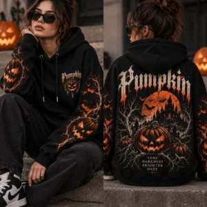 halloween pumpkin hoodie model wear