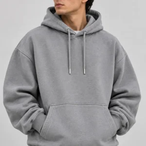 plain grey hoodie model wear front look