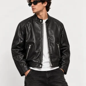 stussy cafe racer leather jacket Model Wear