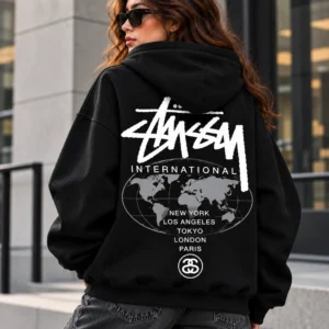 stussy World Tour hoodie model wear